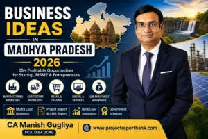 Business Ideas in Madhya Pradesh 2026 featured image with CA Manish Gugliya for entrepreneurs, startups, MSMEs, and manufacturing business opportunities.