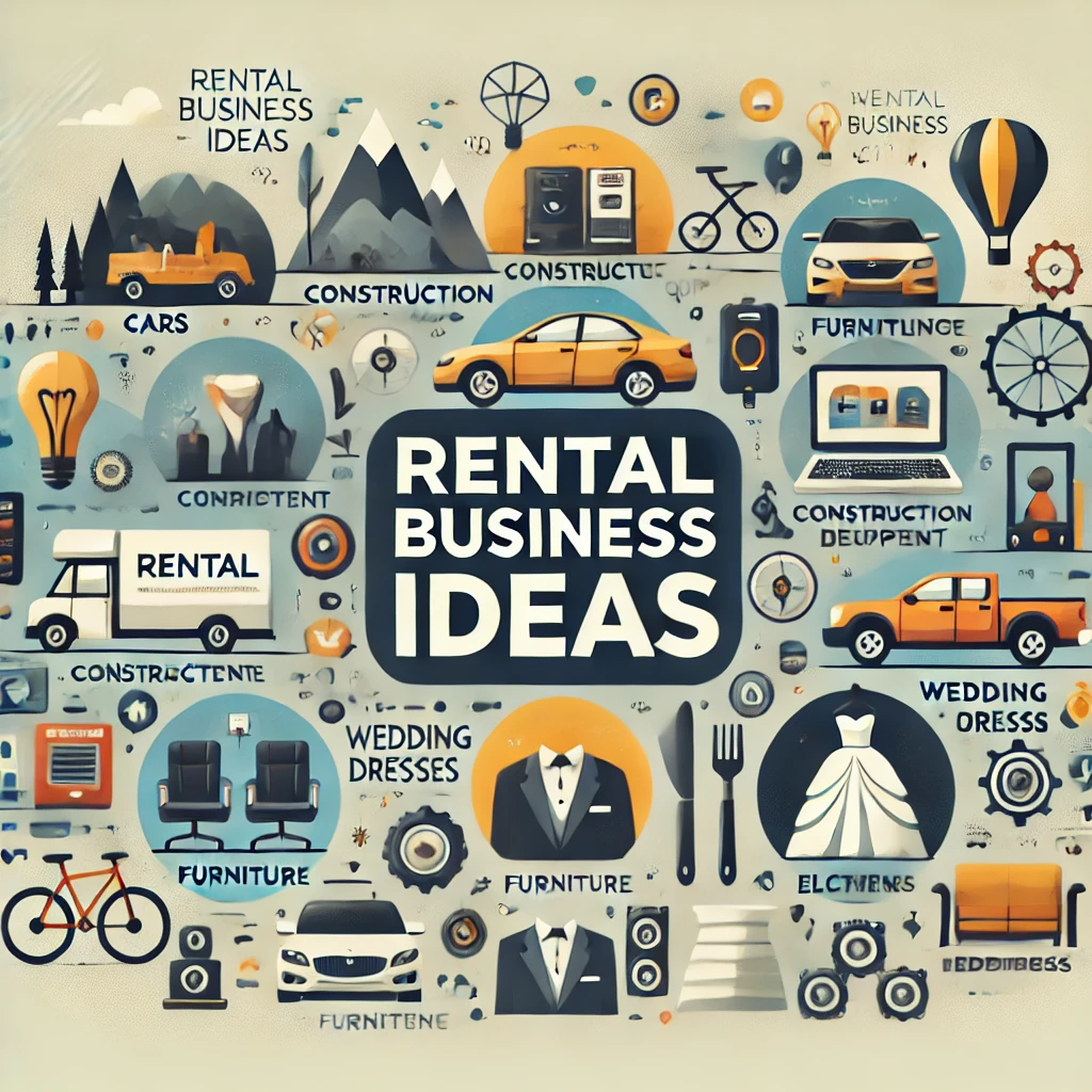 A creative and visually appealing blog post image showcasing various rental business ideas
