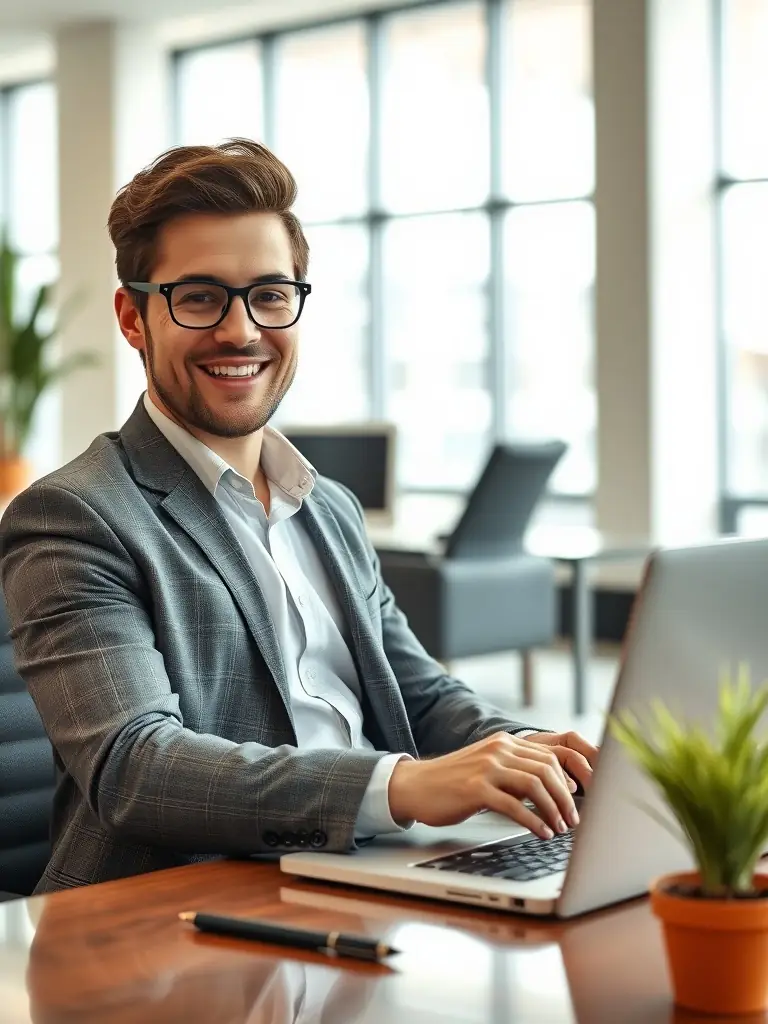 An executive holding a concise report, quickly grasping key insights, in a modern office setting, emphasizing time-saving benefits.
