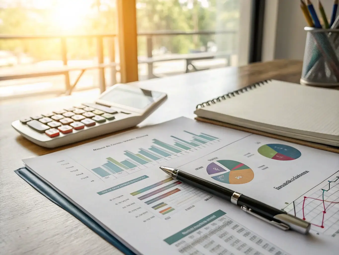 A professional image showcasing a detailed project report with financial charts and graphs, emphasizing data analysis and strategic insights.