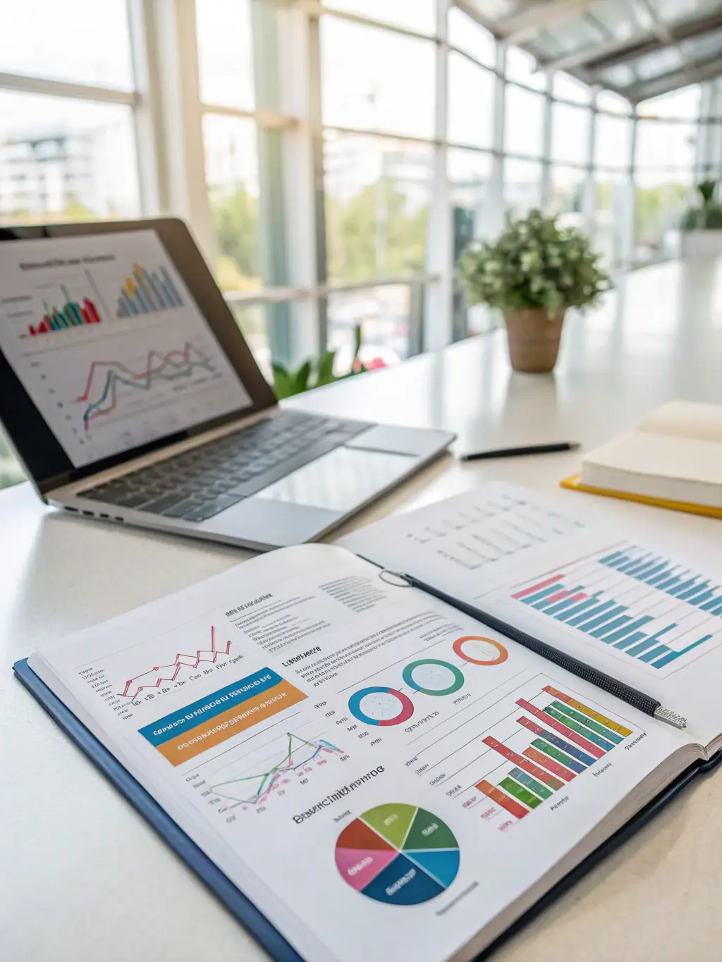 A professional project report document with charts and graphs, showcasing financial projections and market analysis for a client in the manufacturing industry.