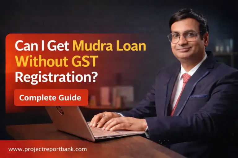 CA Manish Gugliya working on laptop explaining Mudra loan without GST registration guide for small business owners in India