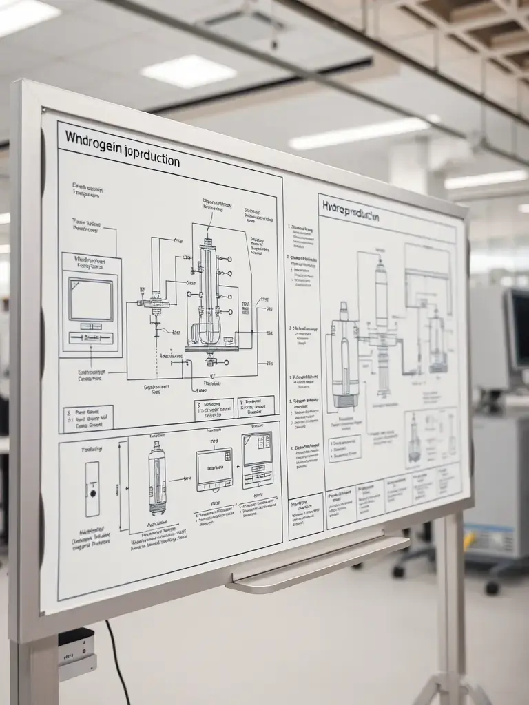 A visual representation of the technology and equipment section, featuring diagrams of hydrogen production technologies and equipment specifications.
