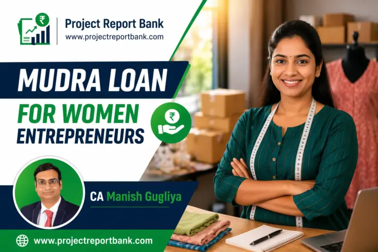 Mudra loan for women entrepreneurs India – businesswoman with project report planning for small business funding