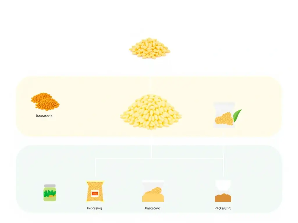 A flowchart illustrating the step-by-step manufacturing process of corn poha, from raw material input to final product packaging.