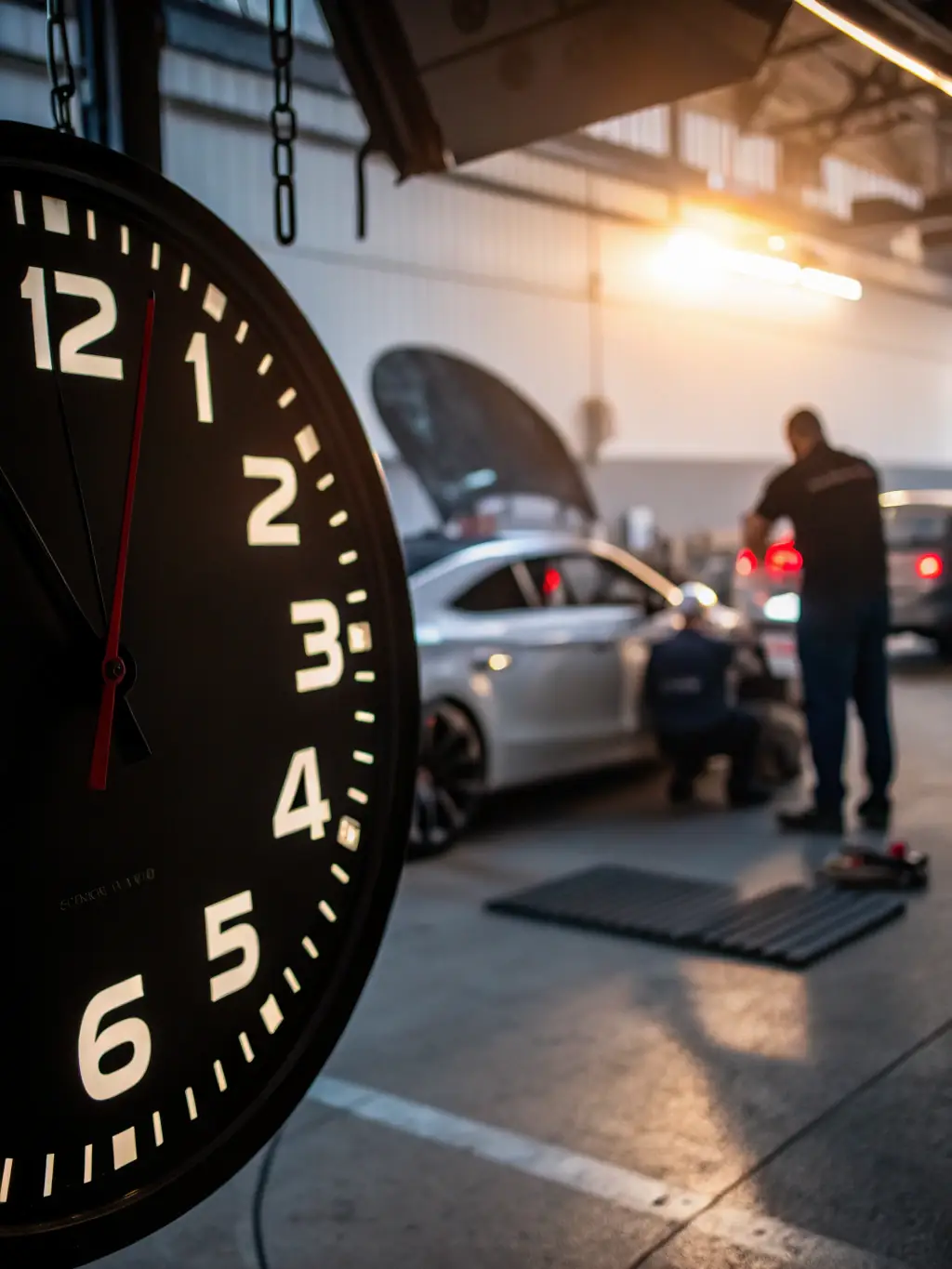 A close-up shot of a clock with its hands moving quickly, symbolizing fast turnaround times. The background is blurred to focus on the speed.
