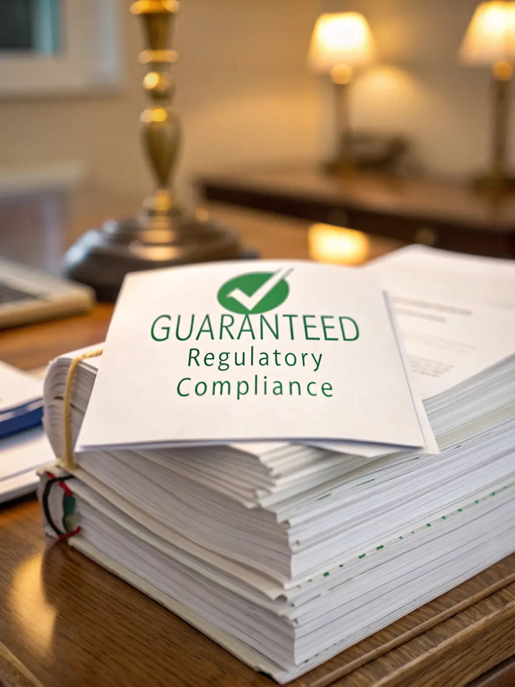 An image depicting legal documents and regulatory symbols, representing compliance and legal aspects.