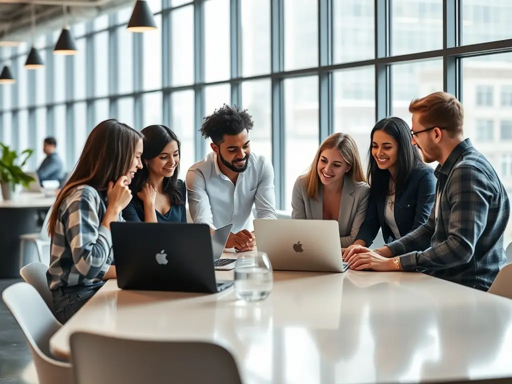 An image depicting a diverse group of Indian entrepreneurs collaborating in a modern co-working space, symbolizing the community and support available to startup founders.