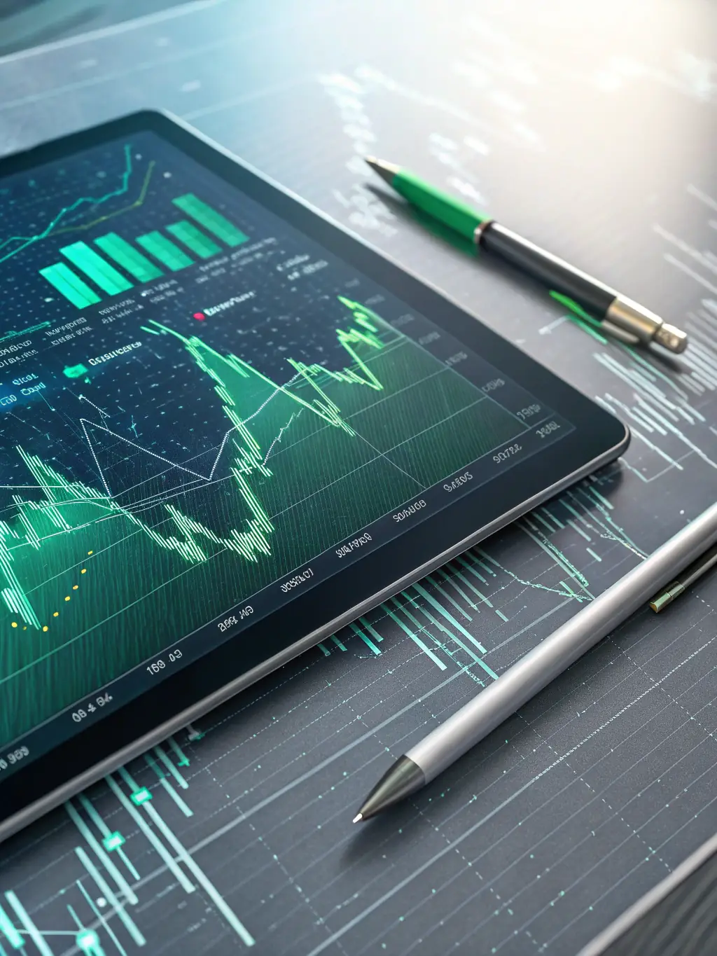 A detailed close-up shot of the eBook cover, highlighting the chapter on market analysis with charts and graphs visible.