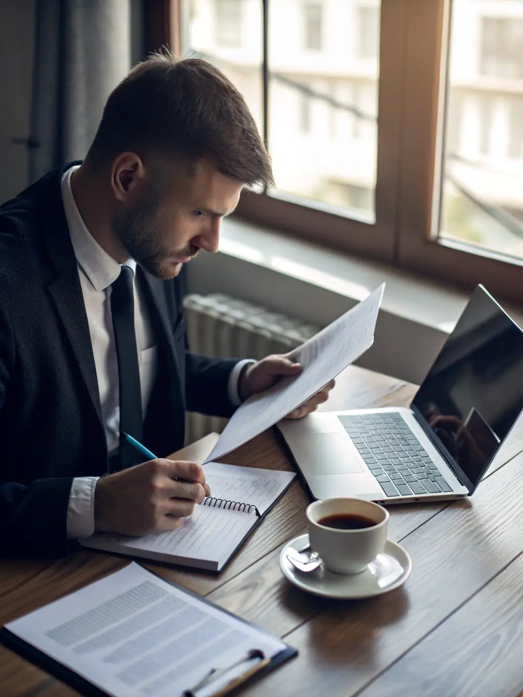 An image of a project manager efficiently working on a project report on a laptop, showcasing the streamlined and tech-enabled process of Project Report Bank.