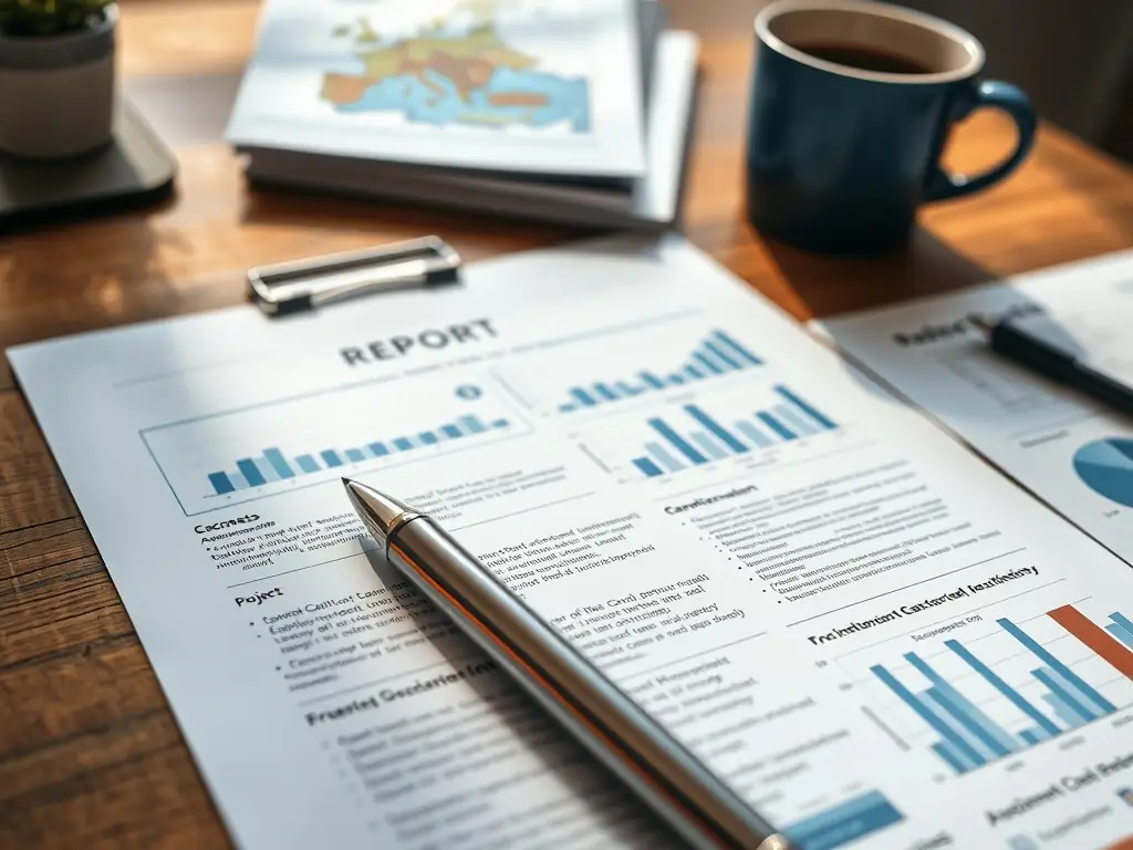 A close-up shot of a customized project report, highlighting key financial data and projections, tailored to the client's specific business needs.
