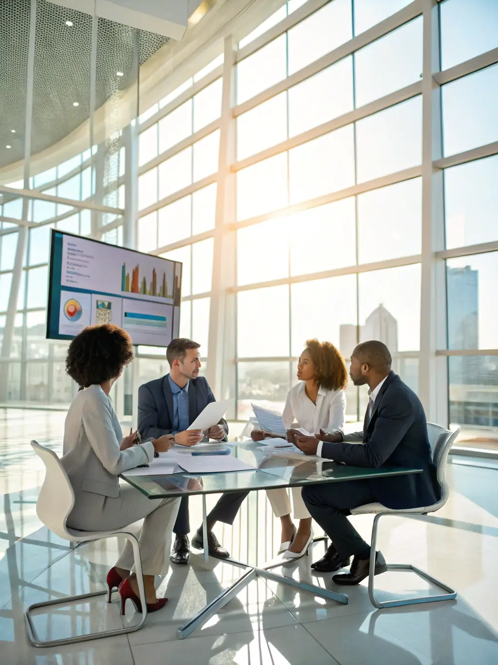 An image showing a team collaborating on a project report, with laptops and documents spread across a table, symbolizing the collaborative analysis process.