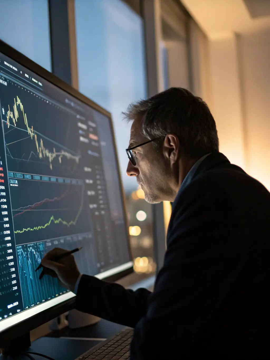 A professional image depicting a consultant analyzing financial data with charts and graphs, representing the initial assessment phase of project report preparation.
