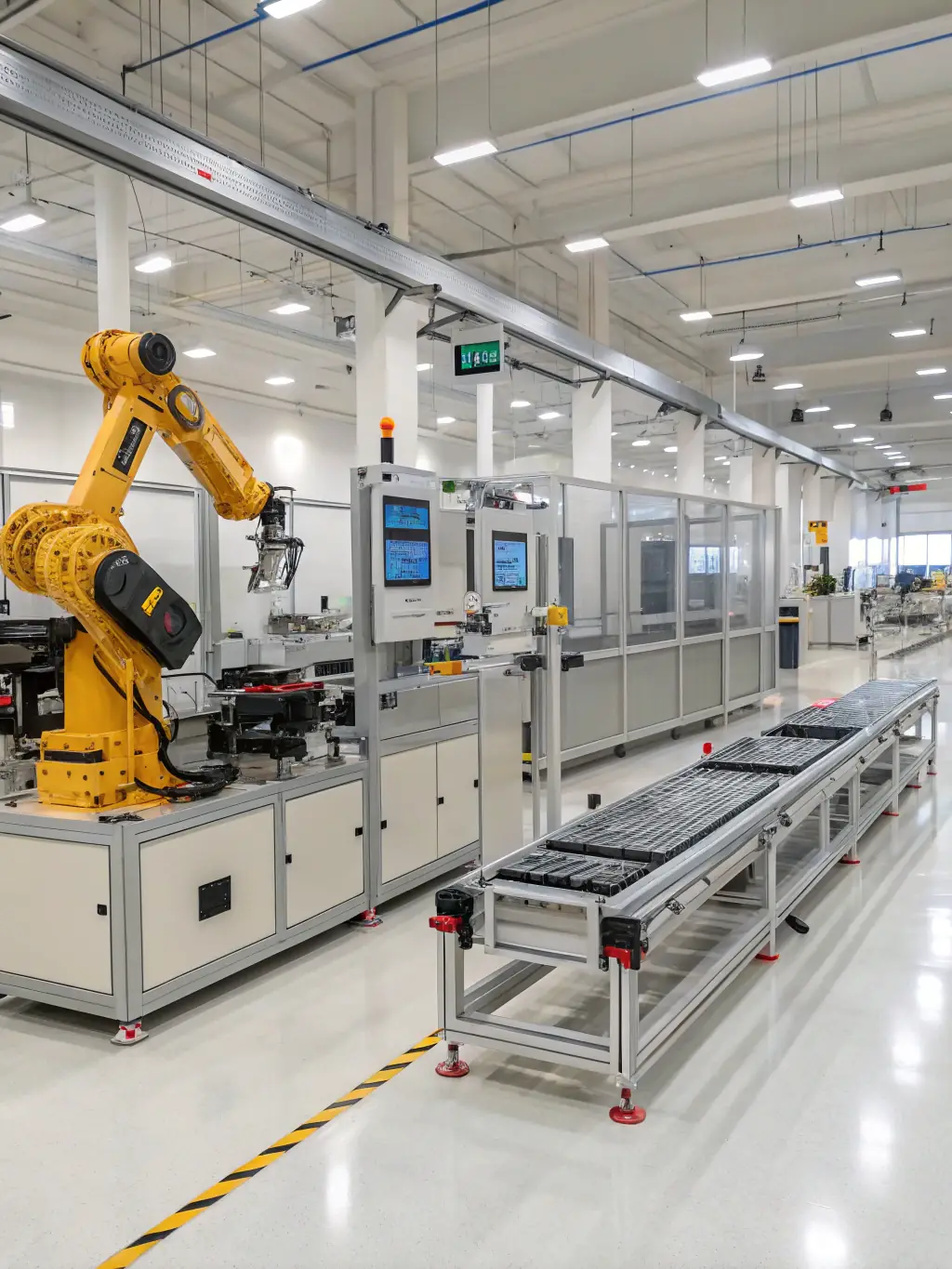 A modern manufacturing plant with automated machinery, representing the manufacturing industry and the importance of detailed project reports for funding.