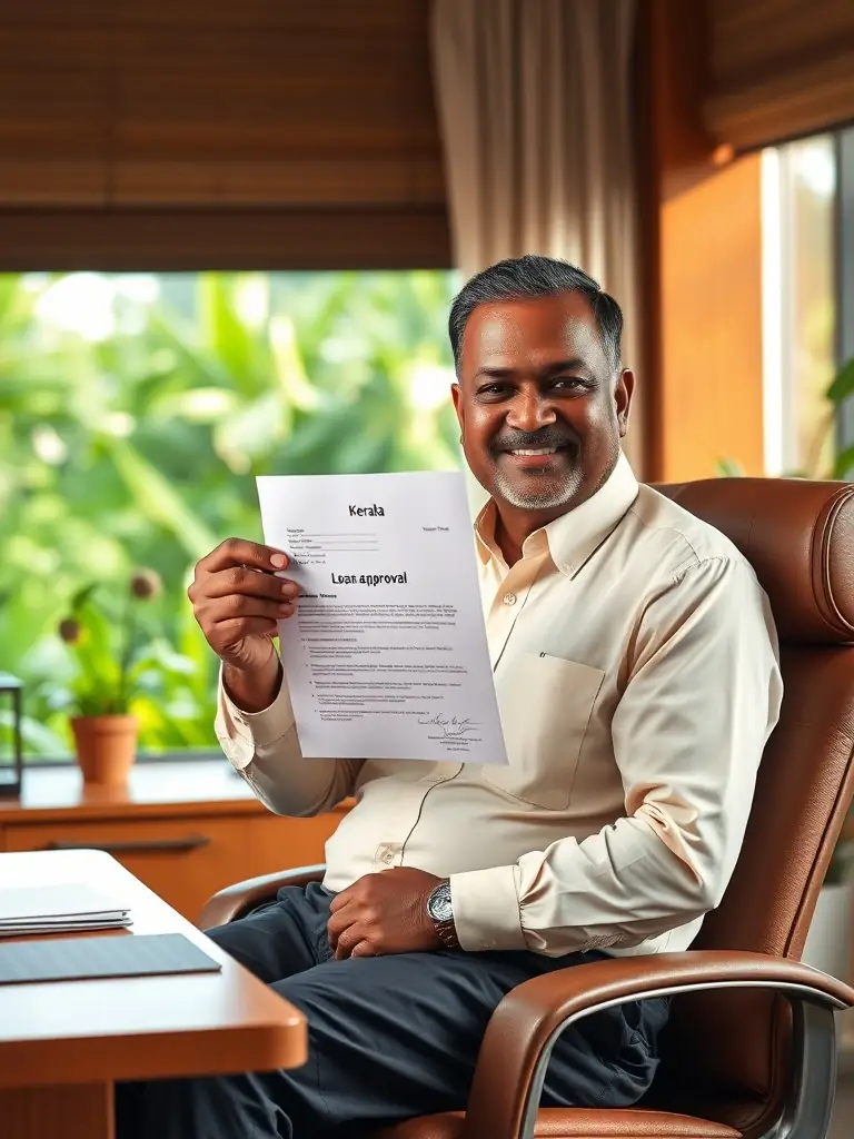 An image showcasing a Kerala-based entrepreneur receiving a loan approval letter, representing the successful outcome of using a professionally prepared project report.