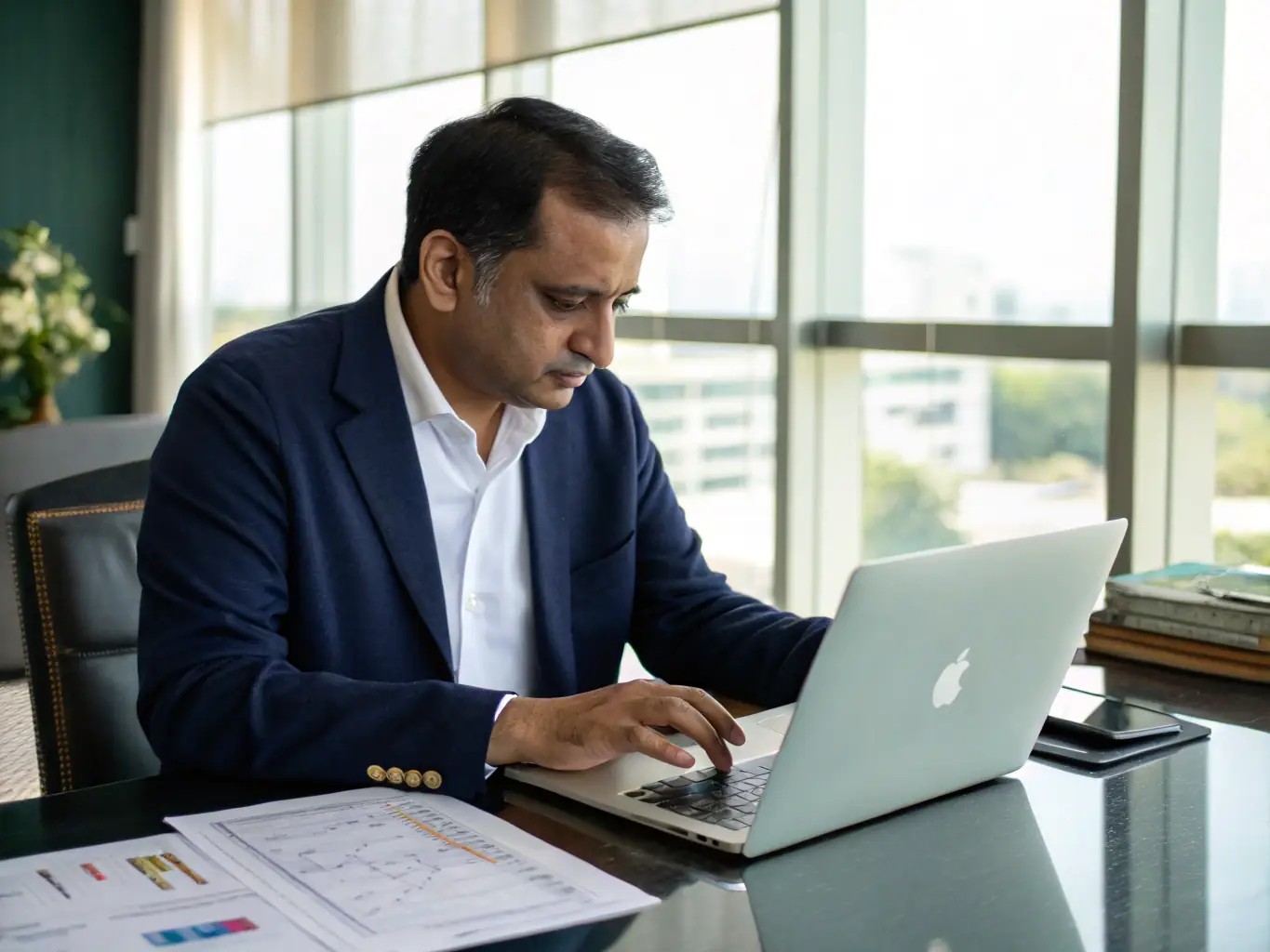 A business owner reviewing a detailed project report with satisfaction, showcasing the comprehensive insights and actionable recommendations provided.