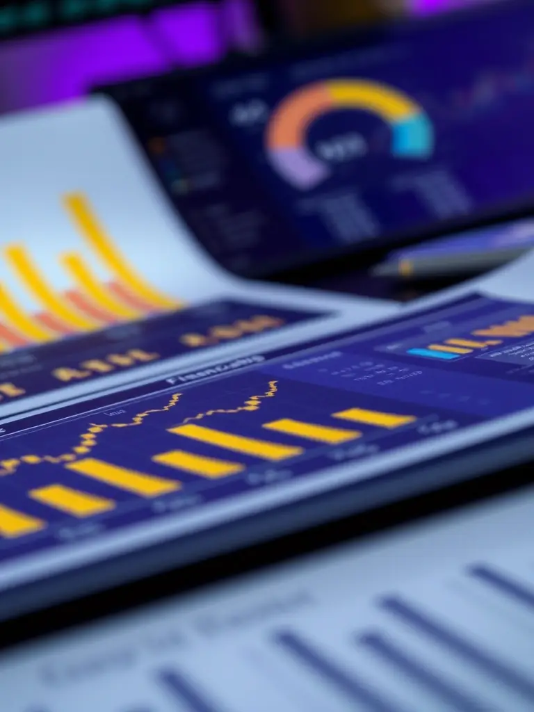 A detailed image of a well-organized project report document with charts, graphs, and financial statements, symbolizing thoroughness and expertise in financial reporting for Kerala businesses.
