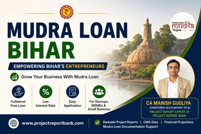 Mudra Loan Bihar guide featuring CA Manish Gugliya and Project Report Bank