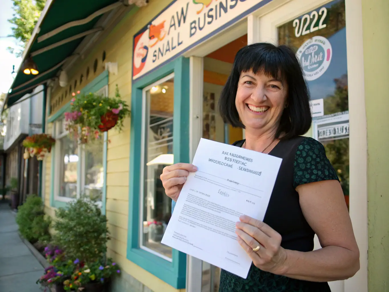A happy small business owner receiving loan approval notification, holding a completed project report, symbolizing successful Mudra Loan acquisition through professional support.