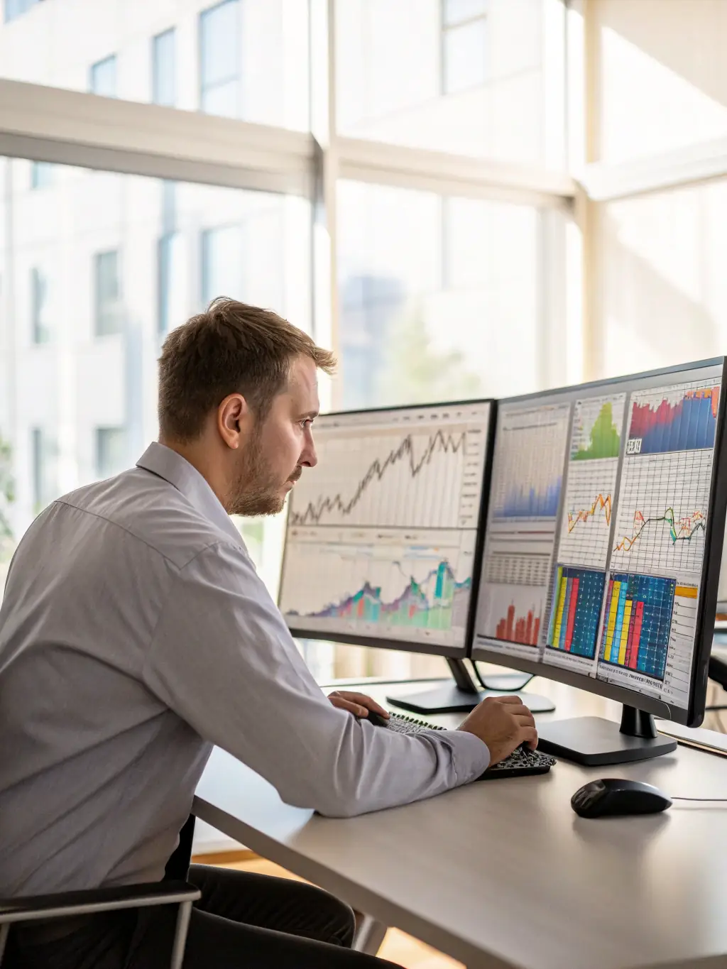 A professional Chartered Accountant reviewing a detailed project report with financial charts and documents on a clean desk, emphasizing accuracy and expertise for Mudra Loan applications.