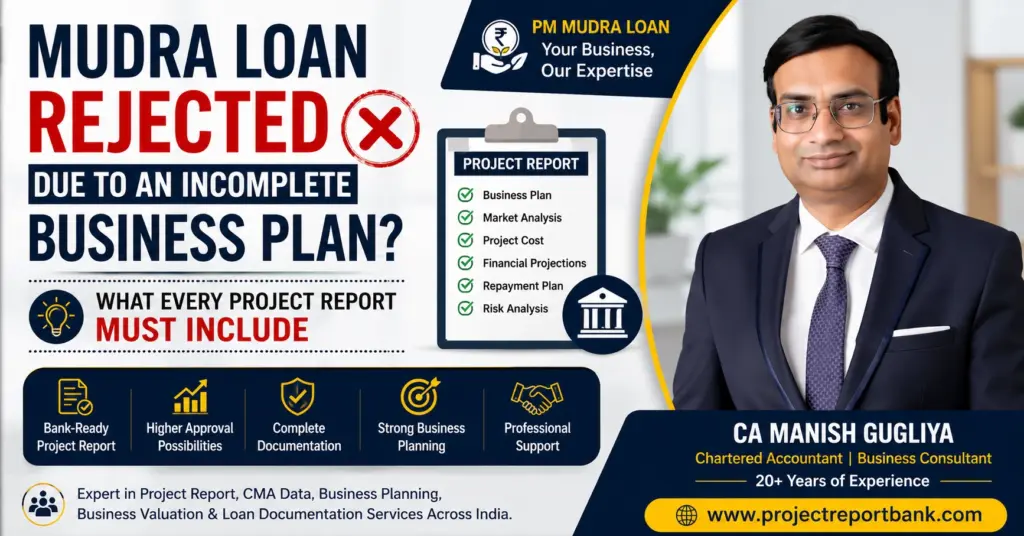 Mudra Loan Rejected Due to an Incomplete Business Plan – Complete Project Report Checklist by CA Manish Gugliya | ProjectReportBank.com