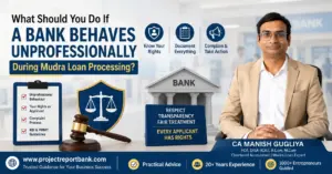 mudra loan bank unprofessional behaviour feature image What Should You Do If a Bank Behaves Unprofessionally During Mudra Loan Processing? – CA Manish Gugliya Guide