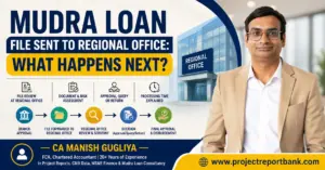 CA Manish Gugliya explaining what happens after a Mudra Loan file is sent to the Regional Office, including the review process, approval stages, and next steps.
