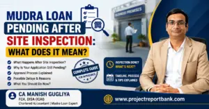 CA Manish Gugliya explaining why a Mudra Loan application is pending after site inspection, including approval process, possible delays, and next steps.