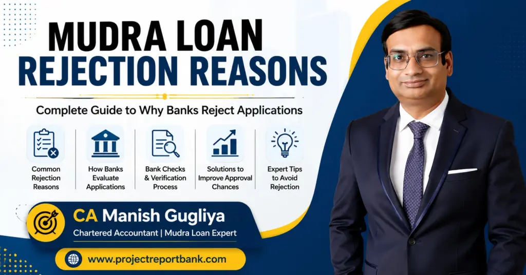 Mudra Loan Rejection Reasons complete guide by CA Manish Gugliya explaining why banks reject Mudra Loan applications