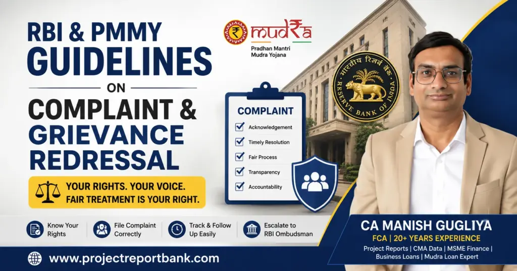 RBI & PMMY Guidelines on Complaint and Grievance Redressal explained by CA Manish Gugliya for Mudra Loan applicants