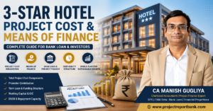 3-Star Hotel Project Cost & Means of Finance guide by CA Manish Gugliya covering bank loan, promoter contribution, debt-equity structure and project finance.