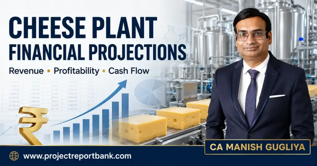 Cheese Plant Financial Projections covering revenue, profitability and cash flow by CA Manish Gugliya.
