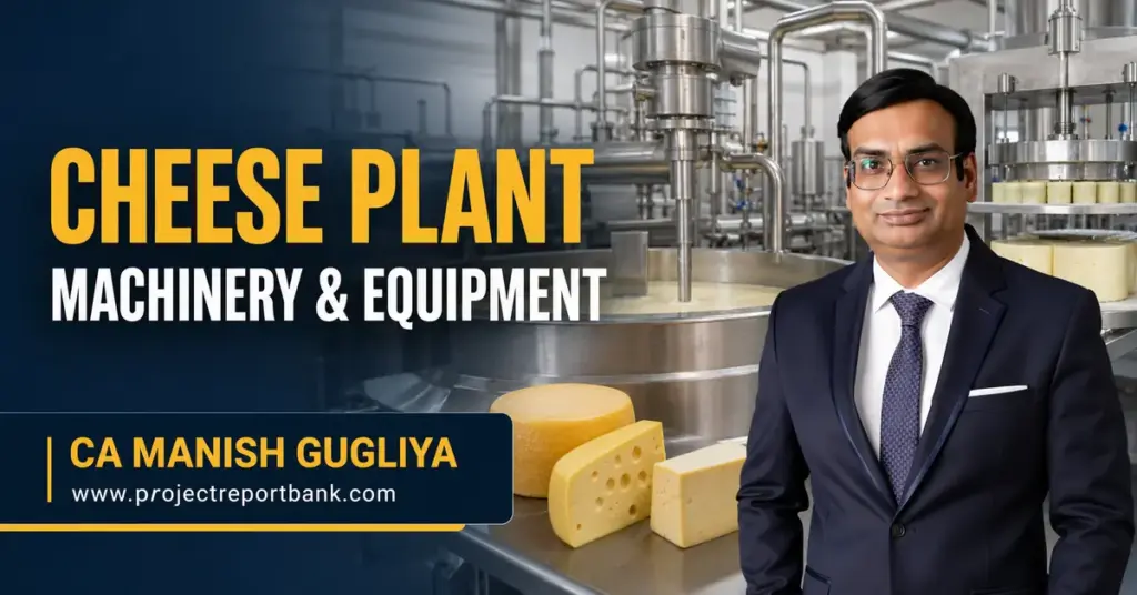 Cheese plant machinery and equipment featuring an industrial cheese processing facility with CA Manish Gugliya and ProjectReportBank.com