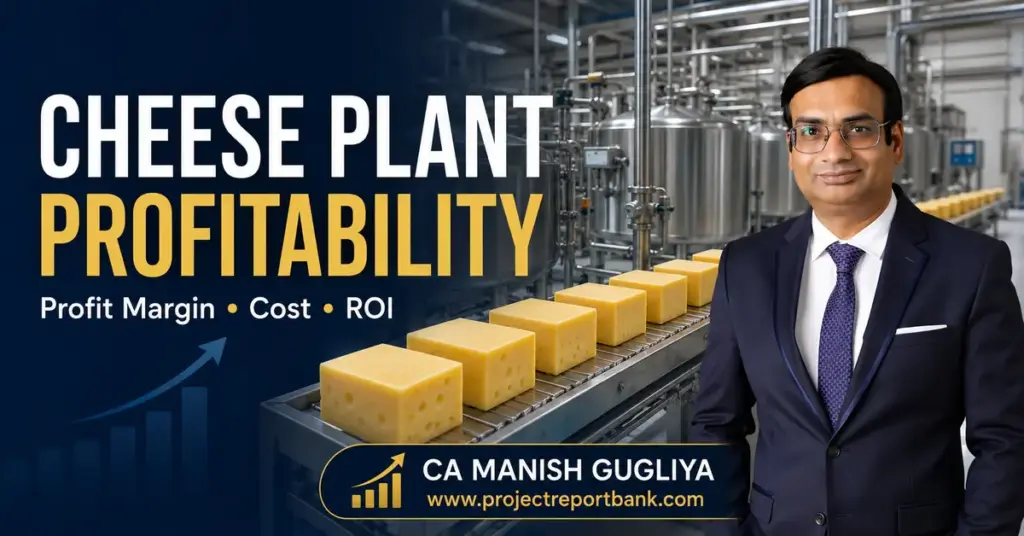 Cheese manufacturing plant profitability analysis featuring CA Manish Gugliya, covering profit margin, production cost and ROI.