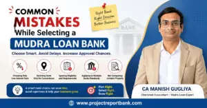 Common mistakes while selecting a Mudra Loan bank explained by CA Manish Gugliya, including interest rate, eligibility and lender comparison.