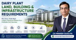 Dairy plant land, building and infrastructure requirements in India with integrated milk processing facility – CA Manish Gugliya, ProjectReportBank.com.