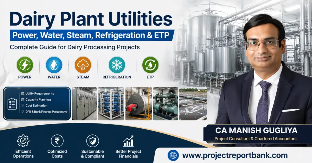Dairy Plant Utilities – Power, Water, Steam, Refrigeration and ETP guide by CA Manish Gugliya for dairy processing projects.