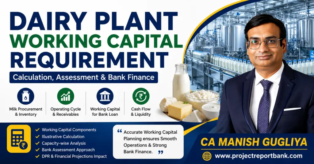 Dairy Plant Working Capital Requirement – calculation, assessment and bank finance guide by CA Manish Gugliya, ProjectReportBank.com.