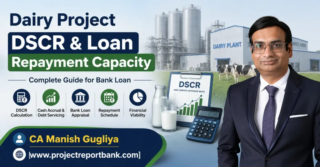 Dairy Project DSCR and loan repayment capacity guide for bank loan by CA Manish Gugliya, covering DSCR calculation, debt servicing and financial viability.