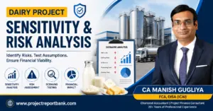 Dairy Project Sensitivity & Risk Analysis covering financial risks, scenario testing and project viability by CA Manish Gugliya, ProjectReportBank.com.