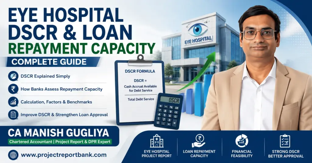 Eye Hospital DSCR and loan repayment capacity guide by CA Manish Gugliya covering DSCR calculation, financial feasibility and bank loan repayment assessment.