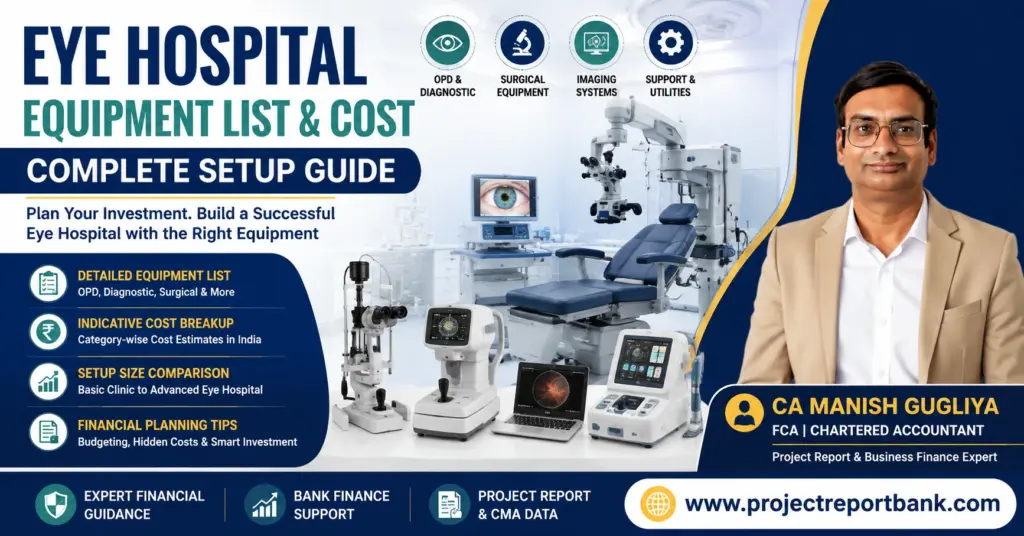 Eye Hospital Equipment List and Cost complete setup guide with ophthalmology equipment and CA Manish Gugliya.