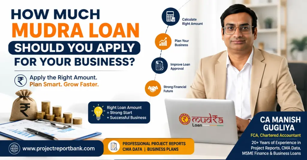 how much mudra loan should you apply for your business1 How Much Mudra Loan Should You Apply for Your Business? – CA Manish Gugliya explaining how to calculate the right Mudra Loan amount with project report guidance and business finance planning | ProjectReportBank