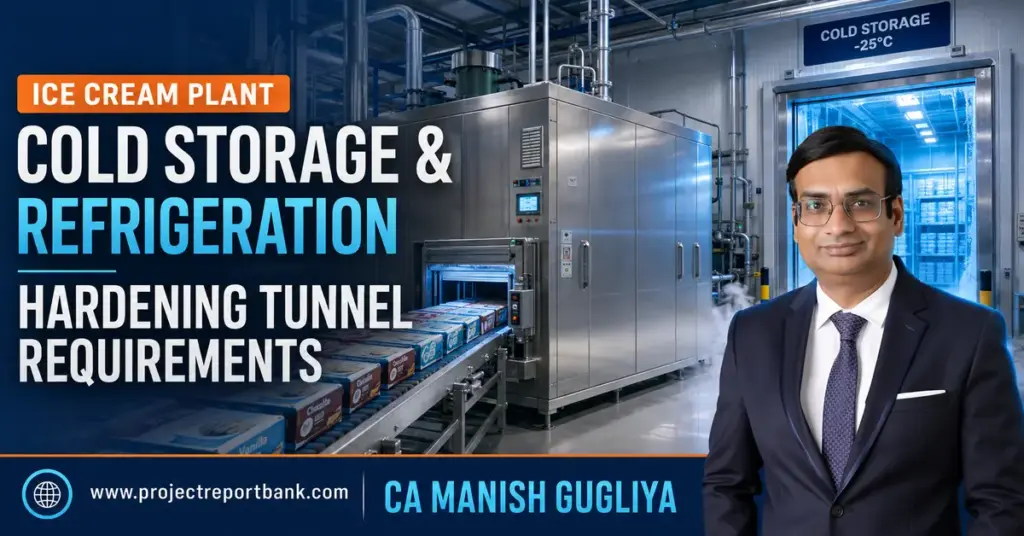 Ice cream plant cold storage, refrigeration and hardening tunnel requirements explained by CA Manish Gugliya.