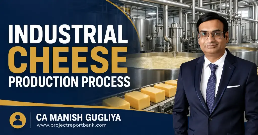 Industrial cheese production process in a modern factory with CA Manish Gugliya and ProjectReportBank.com.