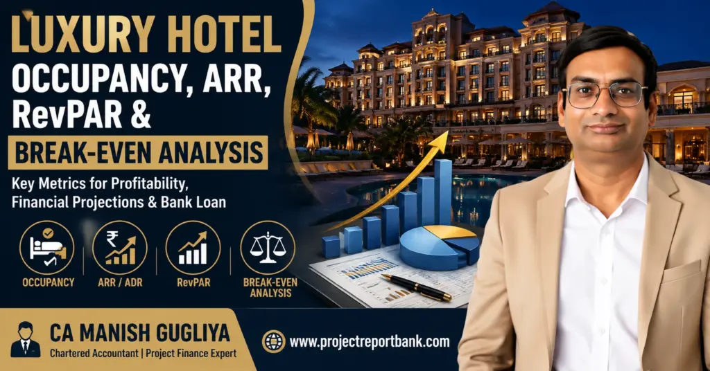 Luxury Hotel Occupancy, ARR, RevPAR and Break-Even Analysis with financial projections by CA Manish Gugliya.