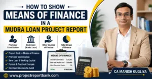 means of finance mudra loan project report How to show means of finance in a Mudra Loan project report, including promoter contribution, bank loan and other funding sources – CA Manish Gugliya.