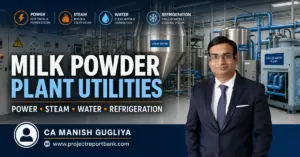 Milk powder plant utilities covering power, steam, water and refrigeration requirements by CA Manish Gugliya.