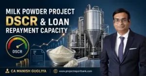 Milk Powder Project DSCR and Loan Repayment Capacity analysis by CA Manish Gugliya with milk powder plant and financial indicators.