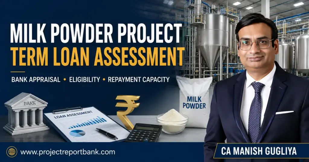 Milk Powder Project Term Loan Assessment featuring dairy processing plant, bank appraisal, eligibility and repayment capacity by CA Manish Gugliya.